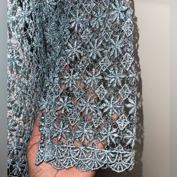Cachet Light Metallic Blue Lace Sequin Size Small - Picture 6 of 11
